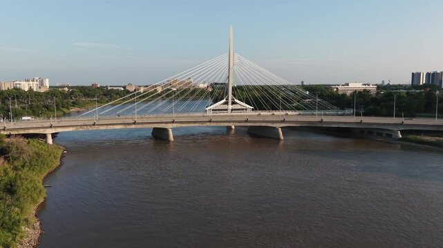 Aerial view of Esplanade Riel bridge in Winnipeg