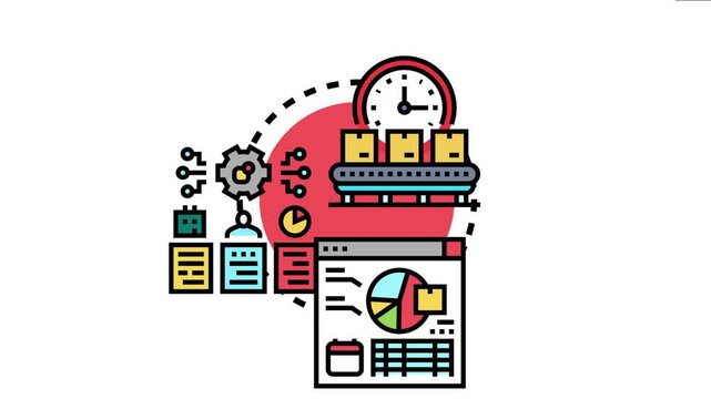 Business concept an agile just in time supply process. Showing efficient stock delivery on a conveyor with integrated data analysis. Digital planning. And real time inventory optimization