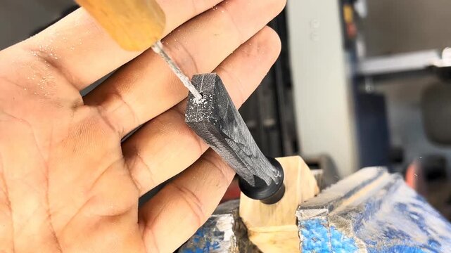 Hand carefully filing a small 3D printed part in a vise