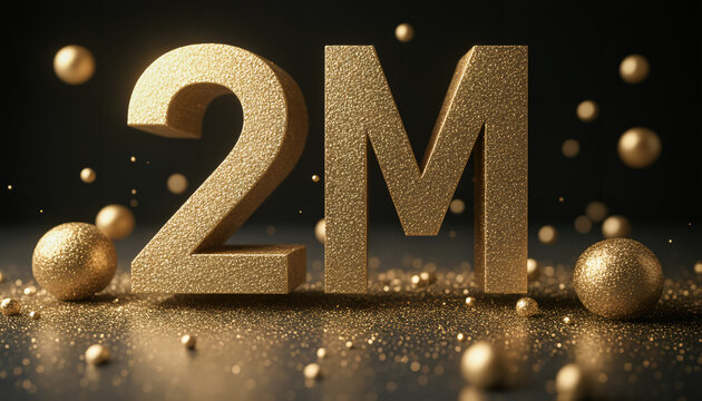 Luxury Gold and Black 2M Typography 3D Metallic Text with Cinematic Lighting Premium Geometric Lettering on Dark Studio Background Hyper Realistic Render