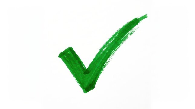 Hand drawn green ink check mark symbol isolated on white background