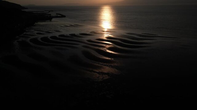 Mikoshiki Coast at Sunset in Kumamoto, Japan &mdash; Aerial Drone View of Tidal Flats with Stunning Reflections