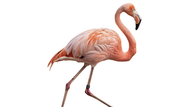 Elegant exotic pink flamingo bird full body isolated on transparent background cut out