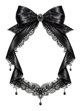 PNG Elegant black satin and lace gothic necklace with bow