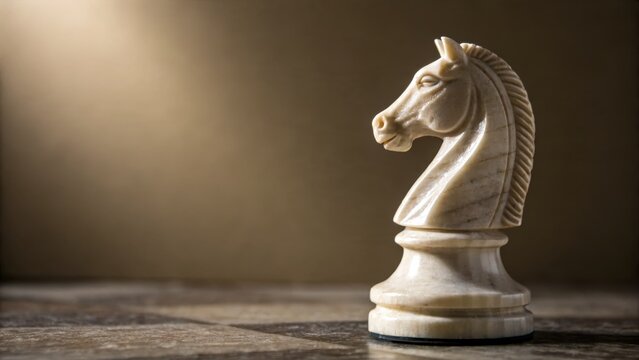 Elegant marble chess knight on board, strategic play visualization