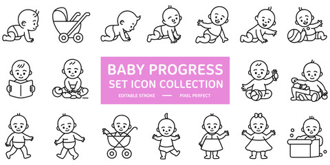 Fototapeta premium Baby progress collection set featuring line of infants in various stages of development on a pink background