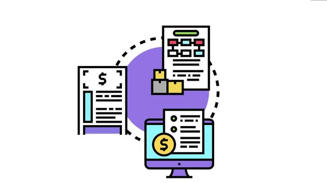 Digital contract documents connecting to a computer monitor and organizational chart, visually representing an online agreement and electronic terms and conditions