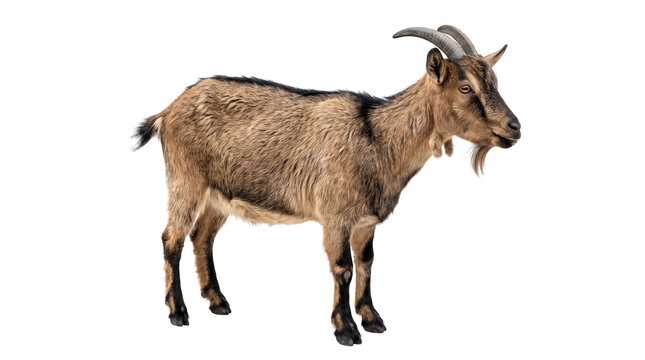 Brown Domestic Goat Standing Side View PNG Isolated on a transparent background