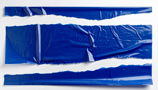 破れたブルービニールが映えるコラージュ用テクスチャ素材
Photorealistic torn blue plastic sheet on white paper for collage design