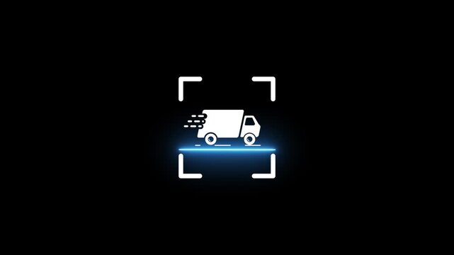 Delivery truck scanner icon neon animation isolated on black background