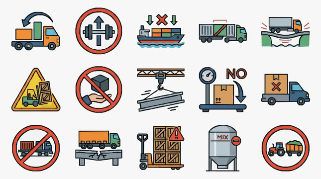 Professional Illustrated Icons of Logistics and Warehouse Do s and Don ts with Colorful Vehicles and Symbols