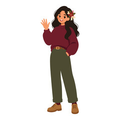 Woman waving hand greeting hello vector illustration © MS Graphics