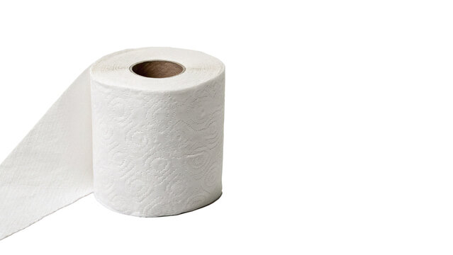 Roll of white soft toilet paper tissue isolated on transparent background cut out