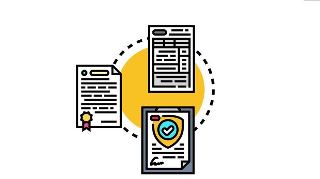Agreement forms concept embodying different types of documents like contracts, applications, and official papers, creating a network of legal and administrative processes