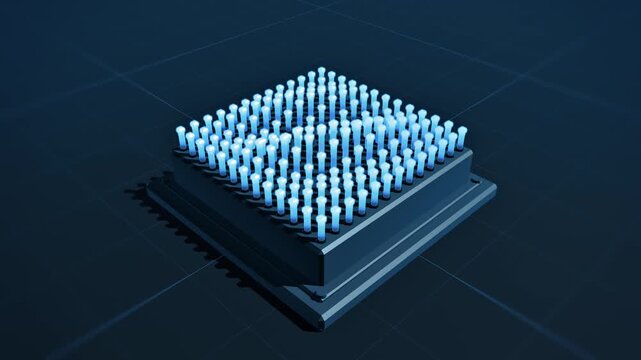 Isometric quantum processor chip with glowing qubit array