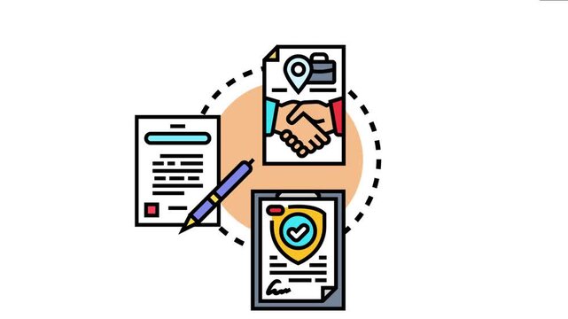 Business partners engaging in a reauthorization agreement process, involving important documents, contract signing, and ensuring secure official authorization for continued collaboration