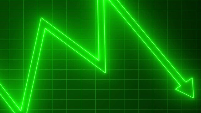 Glowing neon zigzag arrow background rising then dipping animation