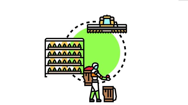 Agricultural cooperative abstract concept providing harvesting services with a combine harvester, gathering fresh produce into containers, and offering products on a market stall