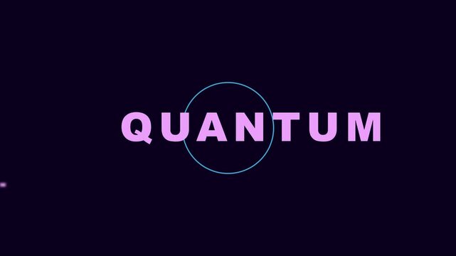 Quantum computing technology concept with glowing neon text animation and circular 4k science digital