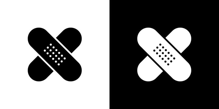 Crossed adhesive bandage plaster icon set for medical healthcare application and first aid user interface