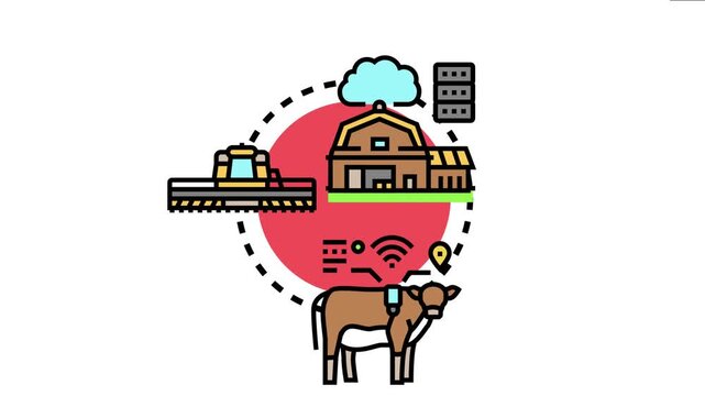 Agricultural supply chain network connecting farm, livestock, and machinery with smart sensors, cloud computing, and data management for efficient modern agriculture