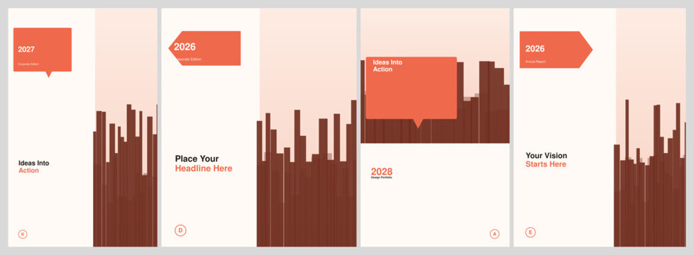 Professional Corporate Brochure Template Set Featuring Modern Minimalist Geometric Cityscape Design for Business Reports and Annual Presentations