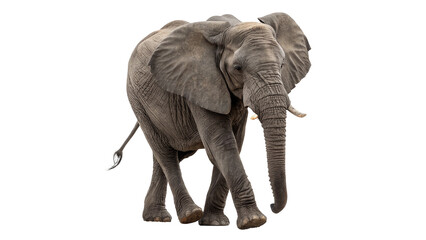 Fototapeta premium Large wild African elephant walking forward for safari nature wildlife concept isolated on transparent background