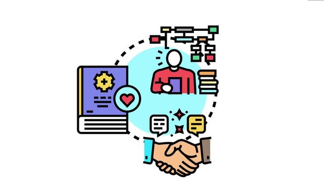 Illustrating artificial intelligence education concepts, a mentor guides individuals through learning processes, developing skills with academic books and collaborative communication