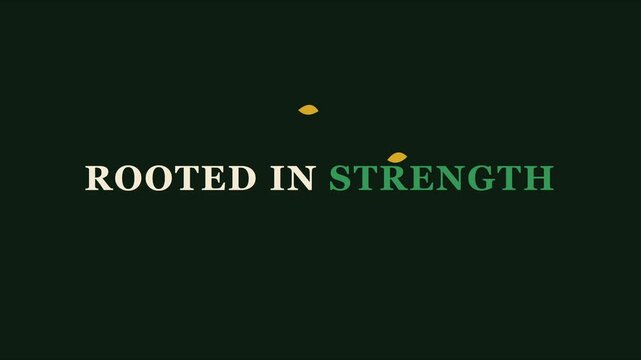 Rooted in strength minimalist typography motion with falling leaves for wellness and nature branding animation 4k