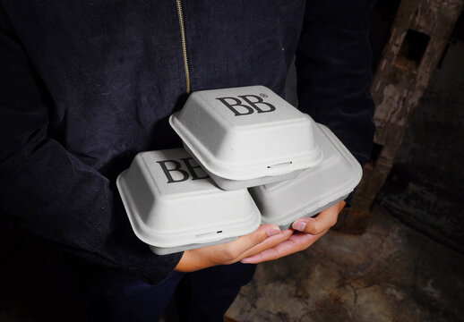 Holding Burger Box Mockup