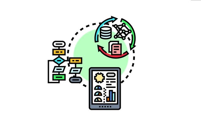 Artificial intelligence predictive data schema a comprehensive process of data collection, neural network analysis, flowchart processing, and graphical display on a tablet device