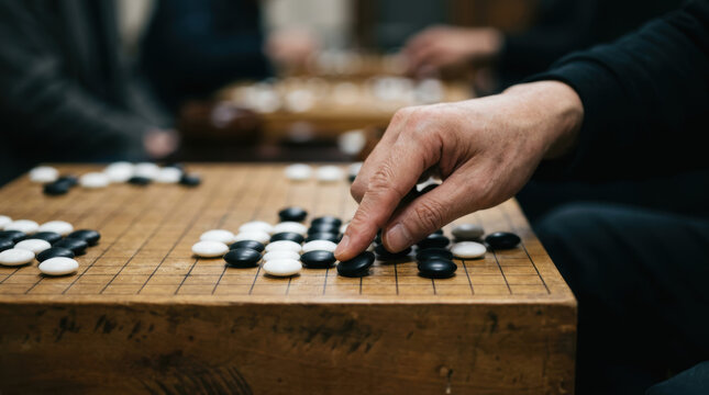 Board game go strategy hand black stone white stone wooden board focus concentration leisure board game go strategy hand black stone white stone wooden board focus concentration leisure scene