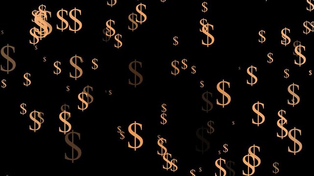 Falling dollar signs on dark background animation