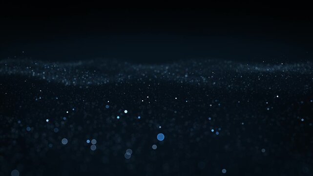 shimmering flowing and undulating bokeh particles waves, sense of wonder and futuristic elegance, abstract loopable dark blue background