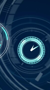 Animation of scope scanning, clock moving fast and data processing over digital screen