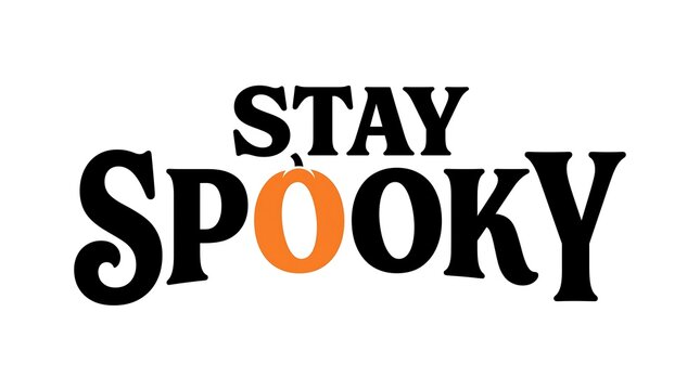 Stay spooky halloween typography design with orange lettering on a white background