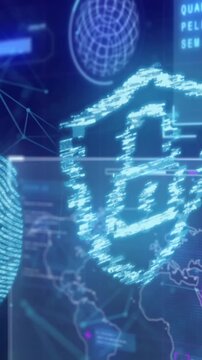 Animation of network of connections and digital icons on interface