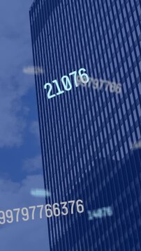 Animation of falling numbers over cityscape