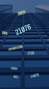 Animation of falling numbers over cityscape