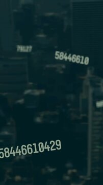 Animation of falling numbers over cityscape
