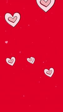 Animation of red hearts icons floating on red background