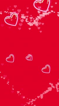 Animation of red hearts icons floating on red background
