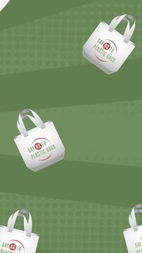 Animation of reusable bags on spiral green background