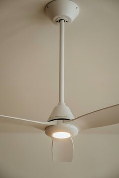Minimalist white ceiling fan with glowing led light lighting interior electric