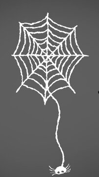 Animation of spiderweb and trees over grey background