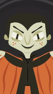 Animation of halloween vampire and circles on grey background