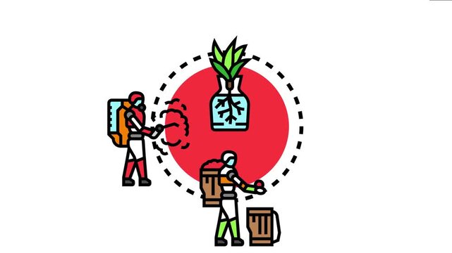 Robotic figures working in a modern garden, implementing smart agricultural technologies for plant care and crop harvesting within a defined horticultural area