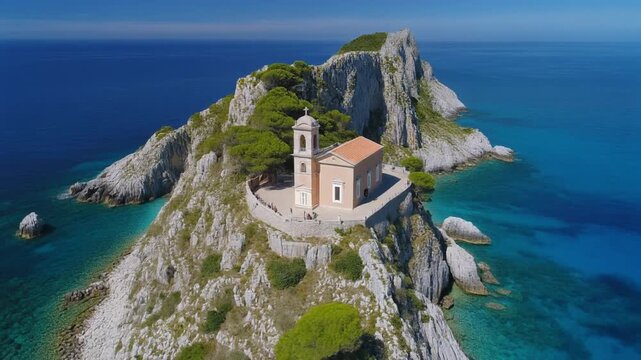 Aerial view of Santa Maria dell&rsquo;Isola sanctuary in Tropea Italy