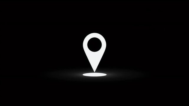 A glowing white map pin icon centered on a black background.