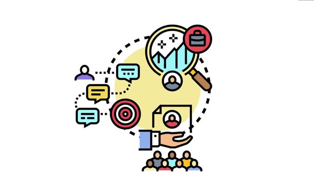 Aim selection concept depicting a professional magnifying glass analyzing data and profiles, identifying talent and setting clear targets for successful objective achievement